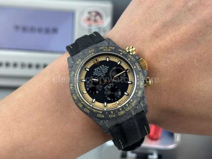 TW Factory Rolex Daytona 116500 40mm Carbon Fiber Black Canvas Strap Yellow Black Dial - Image 2