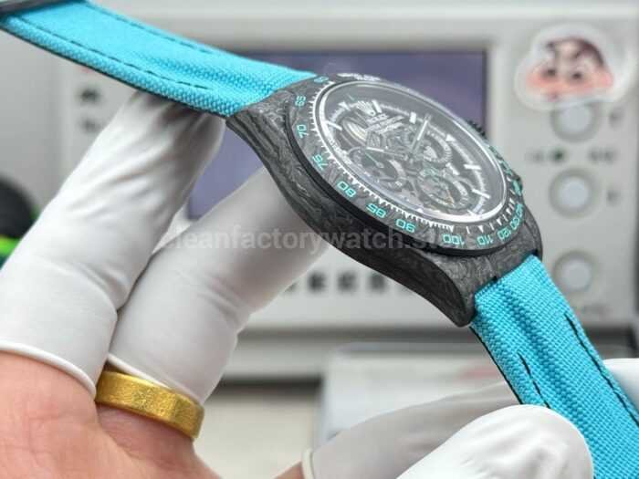 TW Factory Rolex Daytona 116500 40mm Carbon Fiber Light Blue Canvas Strap Skeleton Dial - Image 6