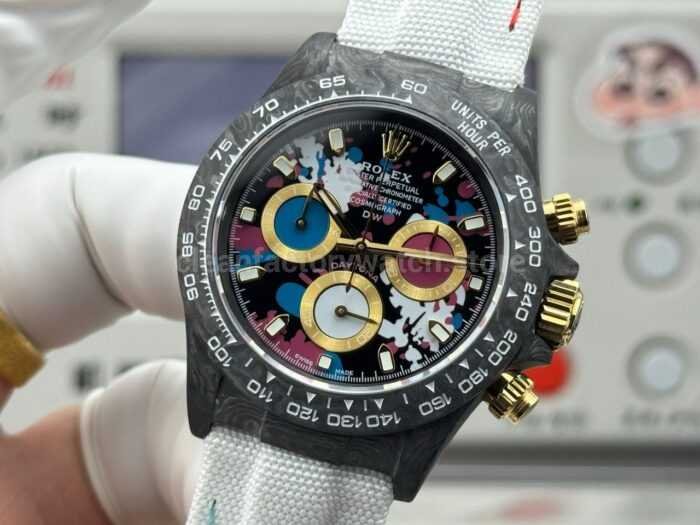 TW Factory Rolex Daytona 116500 40mm Carbon Fiber White Canvas Strap Black Dial - Image 3