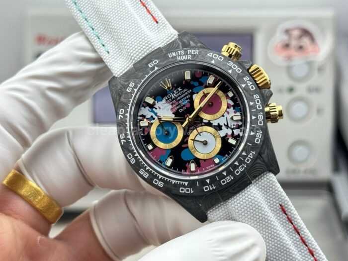 TW Factory Rolex Daytona 116500 40mm Carbon Fiber White Canvas Strap Black Dial - Image 4