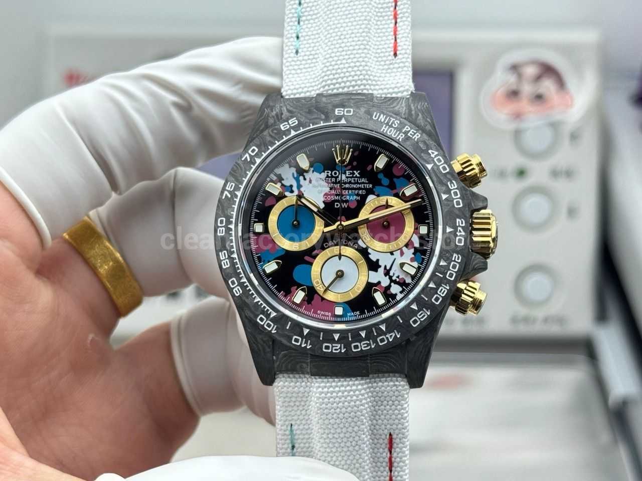 TW Factory Rolex Daytona 116500 40mm Carbon Fiber White Canvas Strap Black Dial