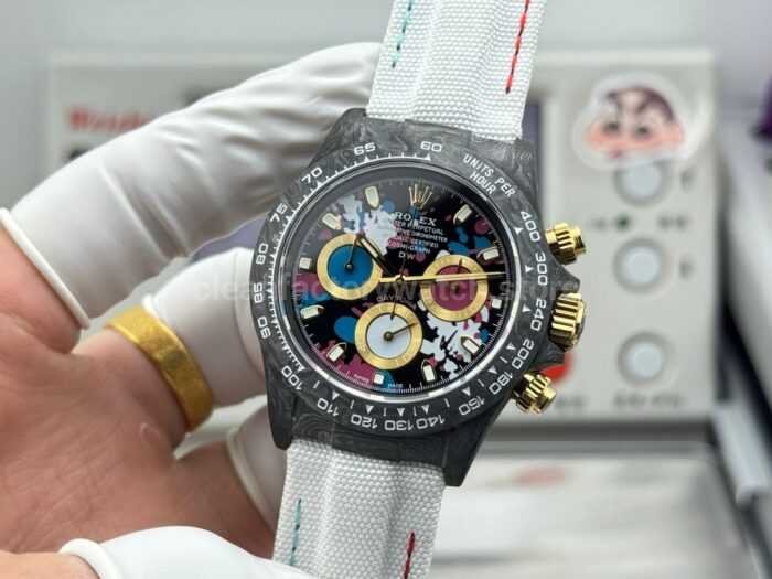 TW Factory Rolex Daytona 116500 40mm Carbon Fiber White Canvas Strap Black Dial - Image 5