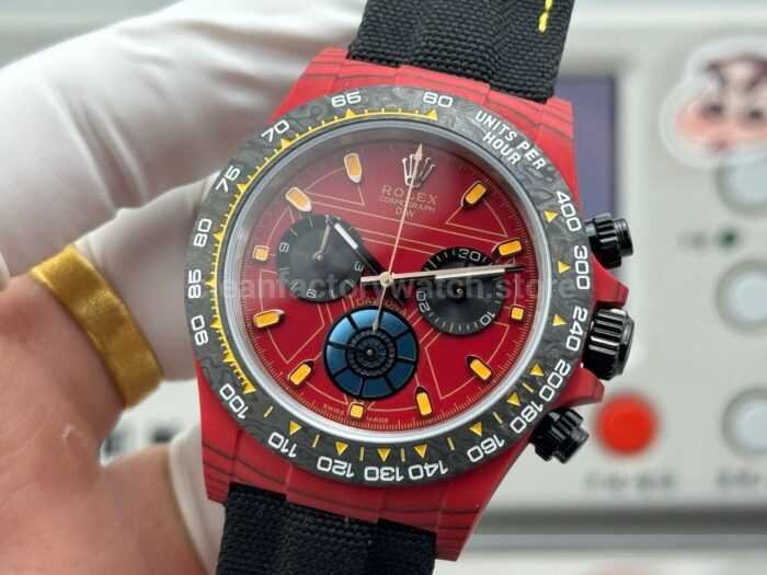 TW Factory Rolex Daytona 116500 40mm Red Carbon Fiber Black Canvas Strap Red Dial - Image 3