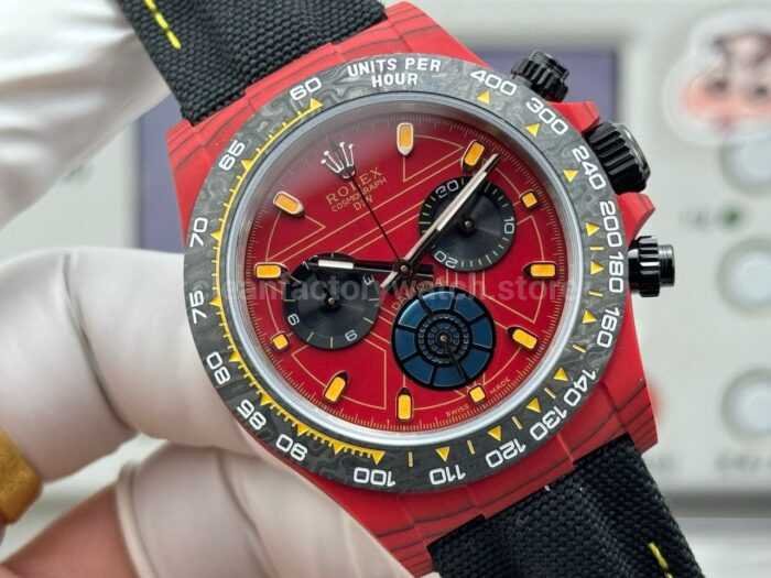 TW Factory Rolex Daytona 116500 40mm Red Carbon Fiber Black Canvas Strap Red Dial - Image 2