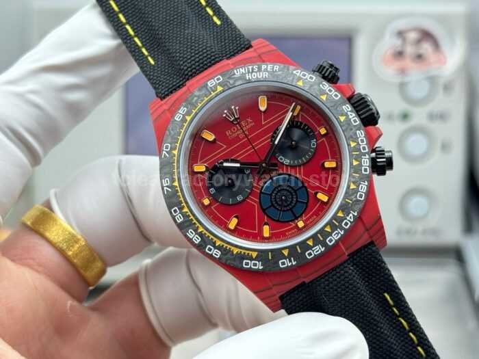 TW Factory Rolex Daytona 116500 40mm Red Carbon Fiber Black Canvas Strap Red Dial - Image 4