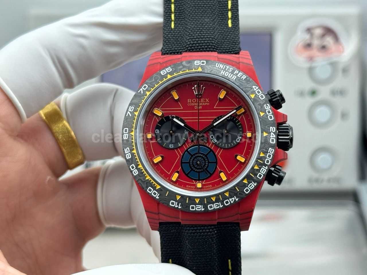 TW Factory Rolex Daytona 116500 40mm Red Carbon Fiber Black Canvas Strap Red Dial