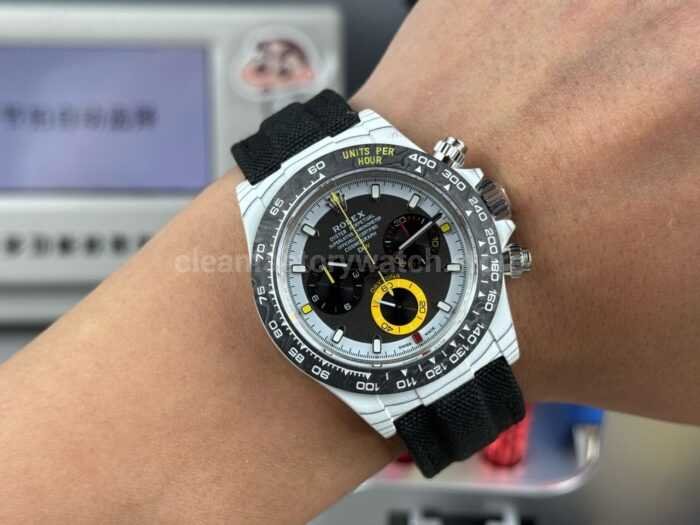 TW Factory Rolex Daytona 116500 40mm White Carbon Fiber Black Canvas Strap Black Dial - Image 2