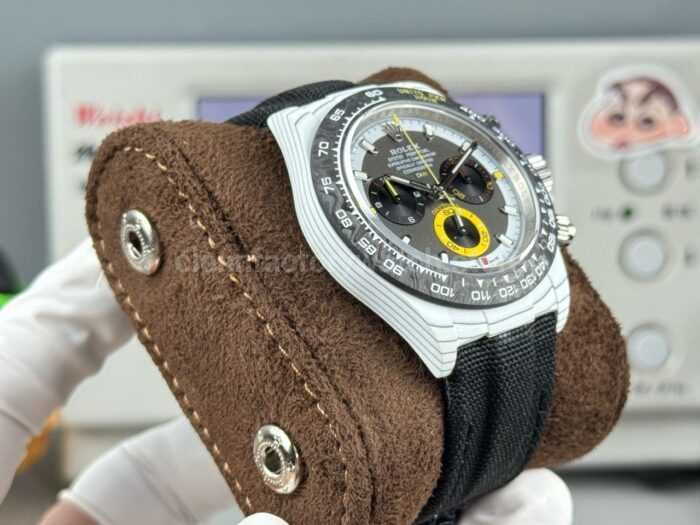TW Factory Rolex Daytona 116500 40mm White Carbon Fiber Black Canvas Strap Black Dial - Image 6