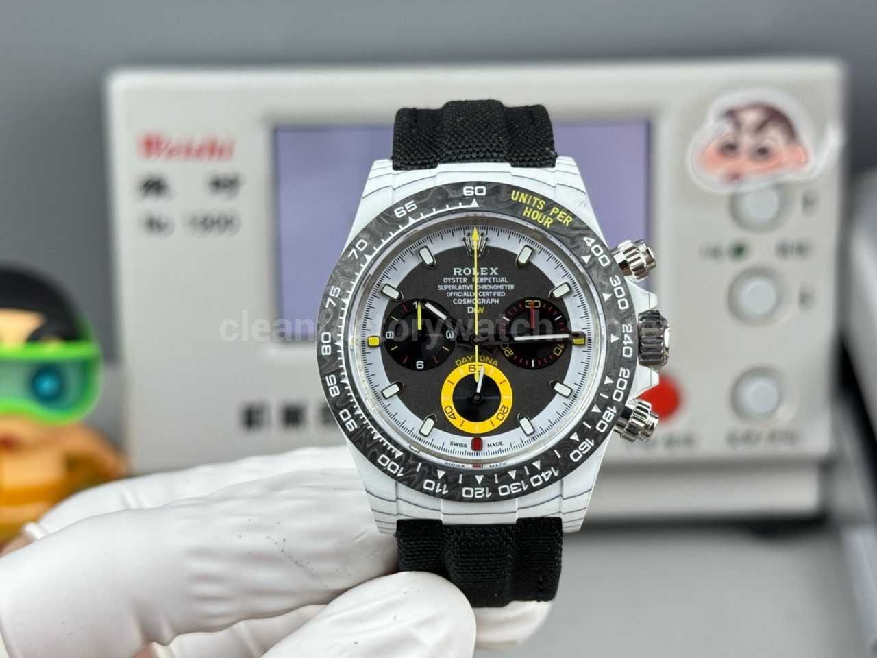 TW Factory Rolex Daytona 116500 40mm White Carbon Fiber Black Canvas Strap Black Dial