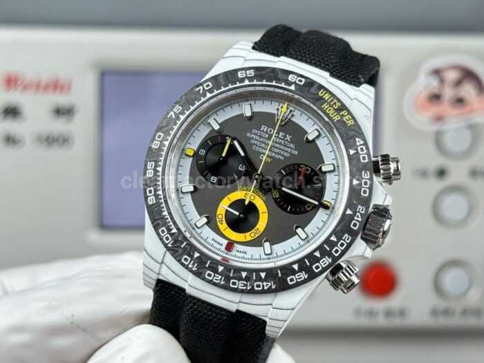 TW Factory Rolex Daytona 116500 40mm White Carbon Fiber Black Canvas Strap Black Dial - Image 3