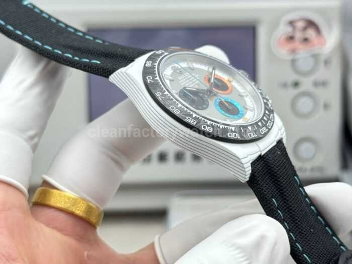 TW Factory Rolex Daytona 116500 40mm White Carbon Fiber Black Canvas Strap Grey Dial - Image 6