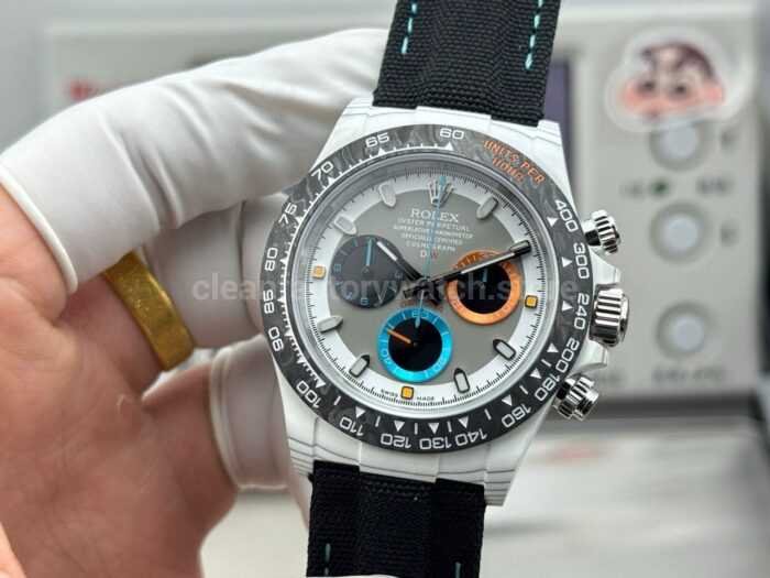 TW Factory Rolex Daytona 116500 40mm White Carbon Fiber Black Canvas Strap Grey Dial - Image 5