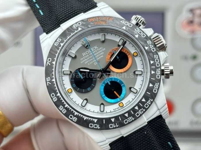 TW Factory Rolex Daytona 116500 40mm White Carbon Fiber Black Canvas Strap Grey Dial - Image 2