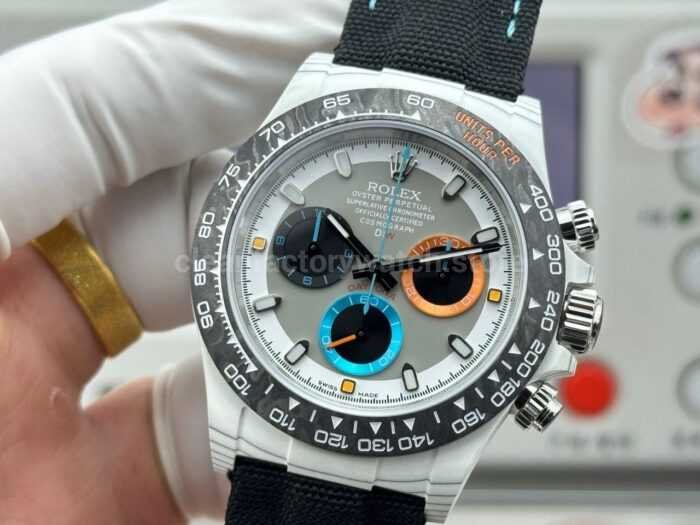 TW Factory Rolex Daytona 116500 40mm White Carbon Fiber Black Canvas Strap Grey Dial - Image 3