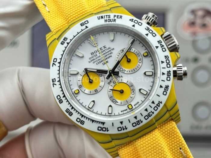 TW Factory Rolex Daytona 116500 40mm Yellow Carbon Fiber Yellow Canvas Strap White Dial - Image 2