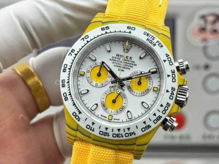 TW Factory Rolex Daytona 116500 40mm Yellow Carbon Fiber Yellow Canvas Strap White Dial - Image 3