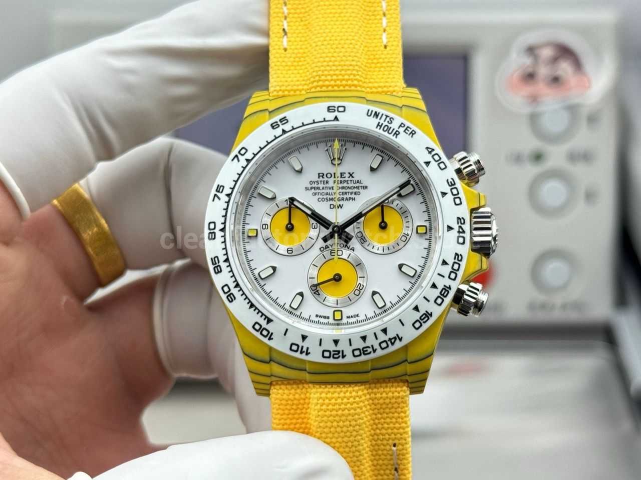 TW Factory Rolex Daytona 116500 40mm Yellow Carbon Fiber Yellow Canvas Strap White Dial