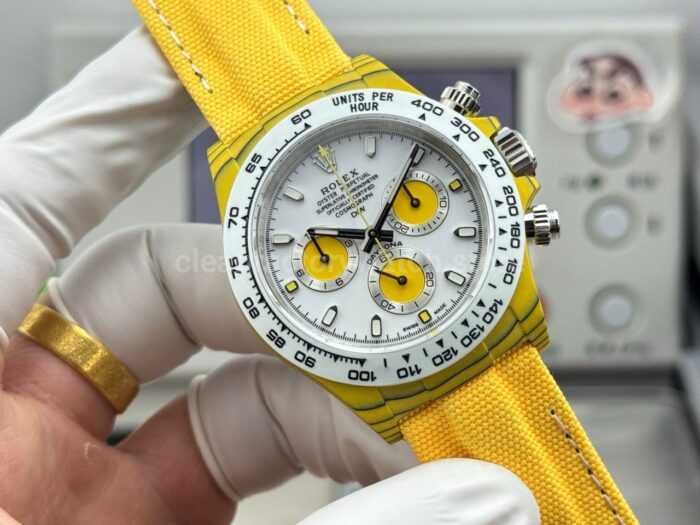 TW Factory Rolex Daytona 116500 40mm Yellow Carbon Fiber Yellow Canvas Strap White Dial - Image 4