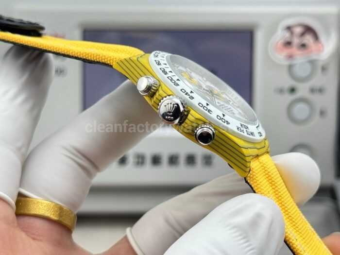 TW Factory Rolex Daytona 116500 40mm Yellow Carbon Fiber Yellow Canvas Strap White Dial - Image 6