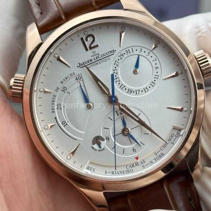 TWA Factory Jaeger-LeCoultre Master Geographic 1422521 39mm Rose Gold Brown Leather Strap Silver Dial - Image 2