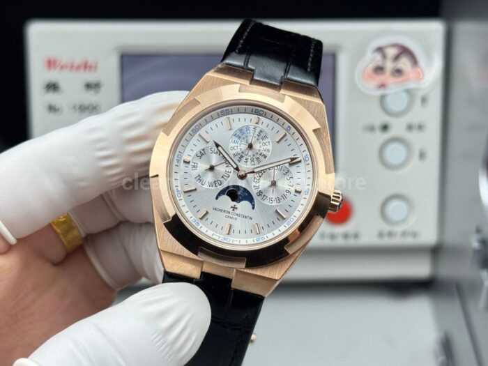TW Factory Vacheron Constantin Overseas Perpetual Calendar 4300V120R-B064 41.5mm Rose Gold Leather Strap Silver Dial - Image 4