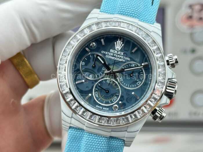 TW Factory Rolex Daytona 116500 40mm White Carbon Fiber Blue Canvas Strap Grey Dial - Image 3