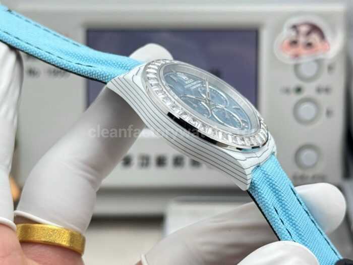 TW Factory Rolex Daytona 116500 40mm White Carbon Fiber Blue Canvas Strap Grey Dial - Image 6