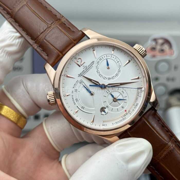 TWA Factory Jaeger-LeCoultre Master Geographic 1422521 39mm Rose Gold Brown Leather Strap Silver Dial - Image 4