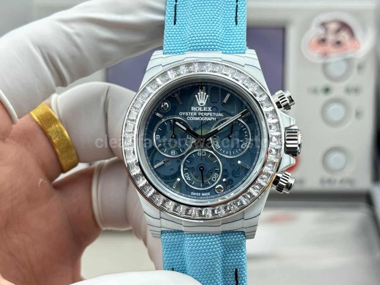 TW Factory Rolex Daytona 116500 40mm White Carbon Fiber Blue Canvas Strap Grey Dial