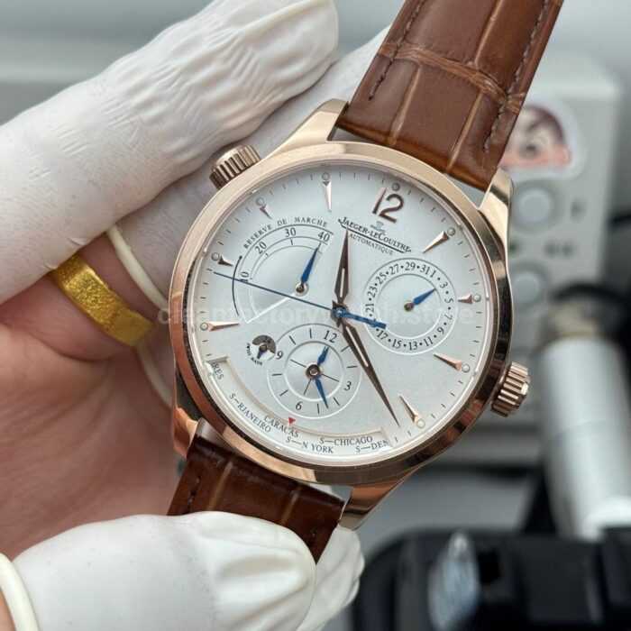 TWA Factory Jaeger-LeCoultre Master Geographic 1422521 39mm Rose Gold Brown Leather Strap Silver Dial - Image 5