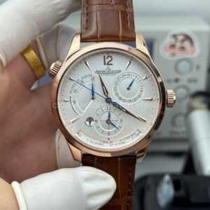 TWA Factory Jaeger-LeCoultre Master Geographic 1422521 39mm Rose Gold Brown Leather Strap Silver Dial