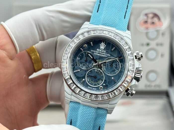 TW Factory Rolex Daytona 116500 40mm White Carbon Fiber Blue Canvas Strap Grey Dial - Image 5