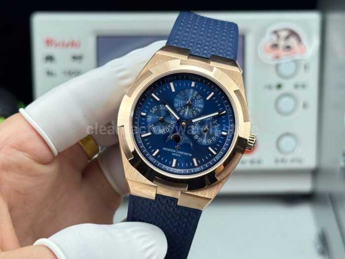TW Factory Vacheron Constantin Overseas Perpetual Calendar 4300V000R-B509 41.5mm Rose Gold Rubber Strap Blue Dial - Image 5
