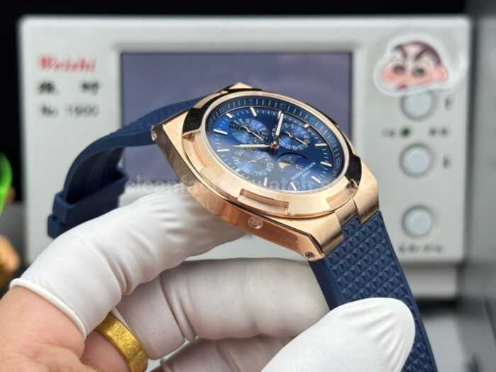 TW Factory Vacheron Constantin Overseas Perpetual Calendar 4300V000R-B509 41.5mm Rose Gold Rubber Strap Blue Dial - Image 6