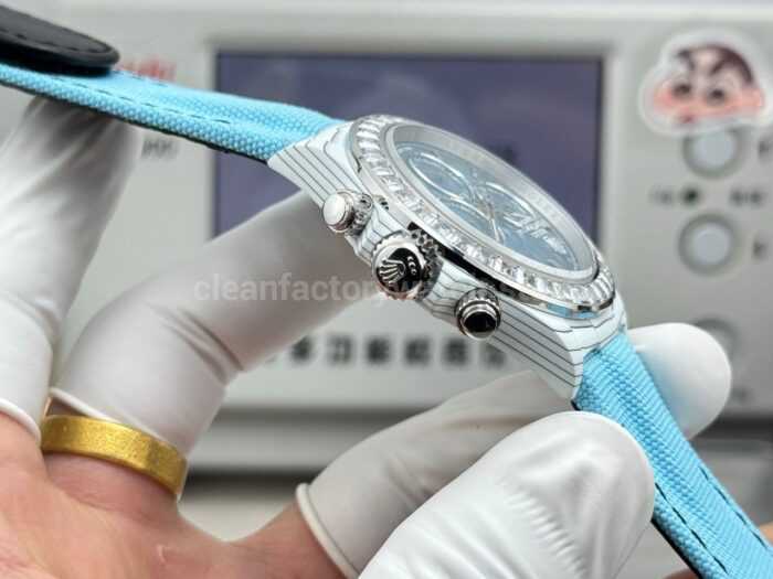 TW Factory Rolex Daytona 116500 40mm White Carbon Fiber Blue Canvas Strap Grey Dial - Image 7