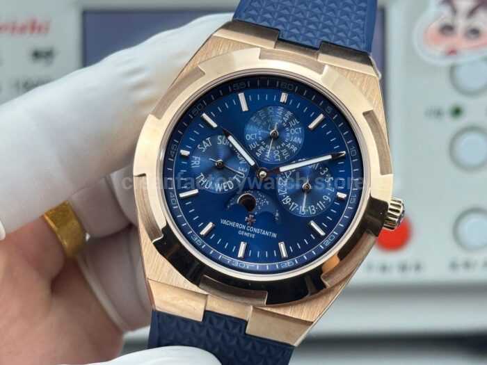 TW Factory Vacheron Constantin Overseas Perpetual Calendar 4300V000R-B509 41.5mm Rose Gold Rubber Strap Blue Dial - Image 3