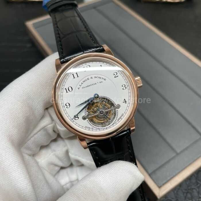 Tourbillon A. Lange & Söhne 1815 730.032 42mm Rose Gold Leather Strap Arabic Numerals Silver Dial - Image 3