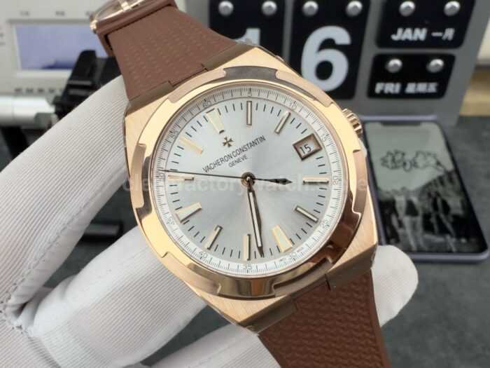 8F Factory Vacheron Constantin Overseas 4500v/000R-B127 41mm Rose Gold Brown Rubber Strap Silver Dial - Image 8