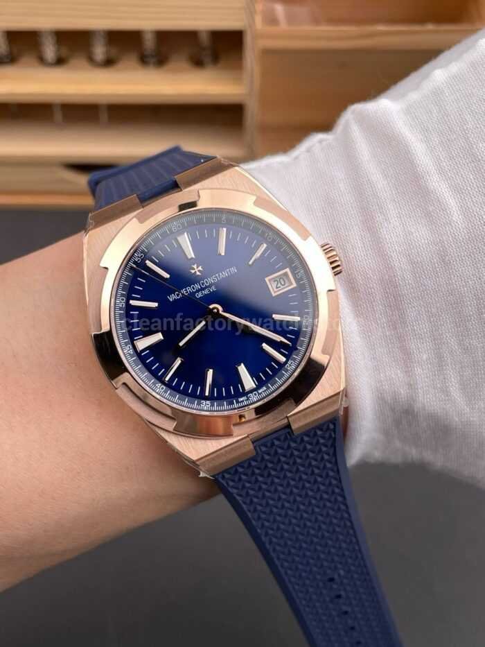 8F Factory Vacheron Constantin Overseas 4500V/210R-B705 41mm Rose Gold Rubber Strap Blue Dial - Image 4