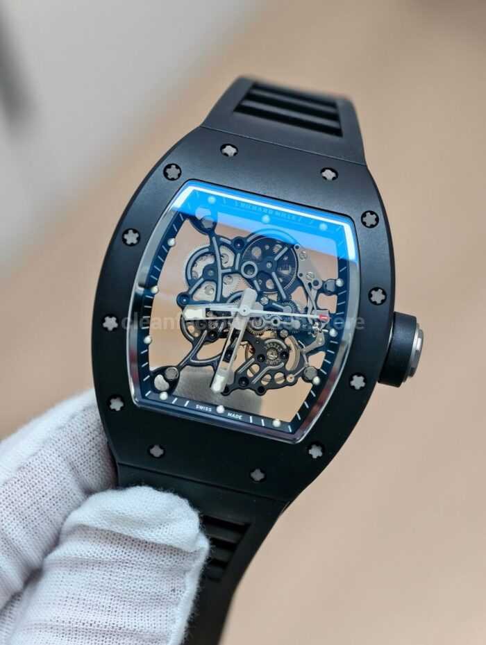 APS Factory Richard Mille RM 055 42.7mm Black Ceramic Black Rubber Strap Skeletonized Black Dial - Image 3