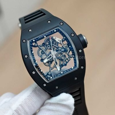 APS Factory Richard Mille RM 055 42.7mm Black Ceramic Black Rubber Strap Skeletonized Black Dial 4 Super Clone Watch,Clean Factory Watch