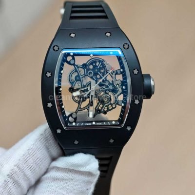 APS Factory Richard Mille RM 055 42.7mm Black Ceramic Black Rubber Strap Skeletonized Black Dial 5 Super Clone Watch,Clean Factory Watch