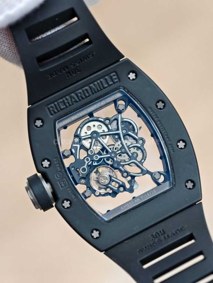 APS Factory Richard Mille RM 055 42.7mm Black Ceramic Black Rubber Strap Skeletonized Black Dial - Image 7