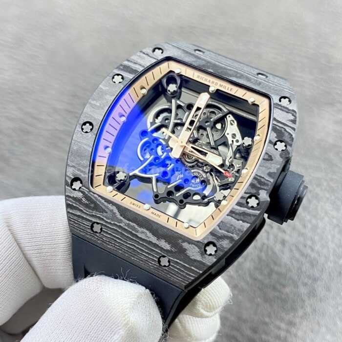 APS Factory Richard Mille RM 055 42.7mm Carbon Fiber Black Rubber Strap Skeletonized Rose Gold Dial - Image 3
