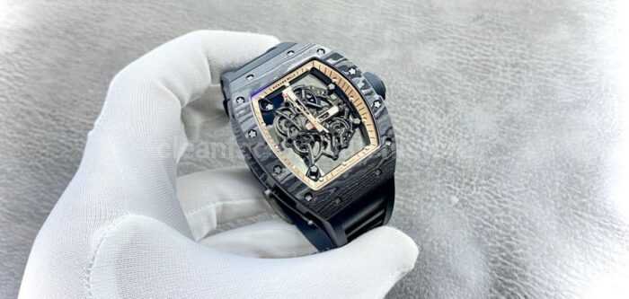 APS Factory Richard Mille RM 055 42.7mm Carbon Fiber Black Rubber Strap Skeletonized Rose Gold Dial - Image 4