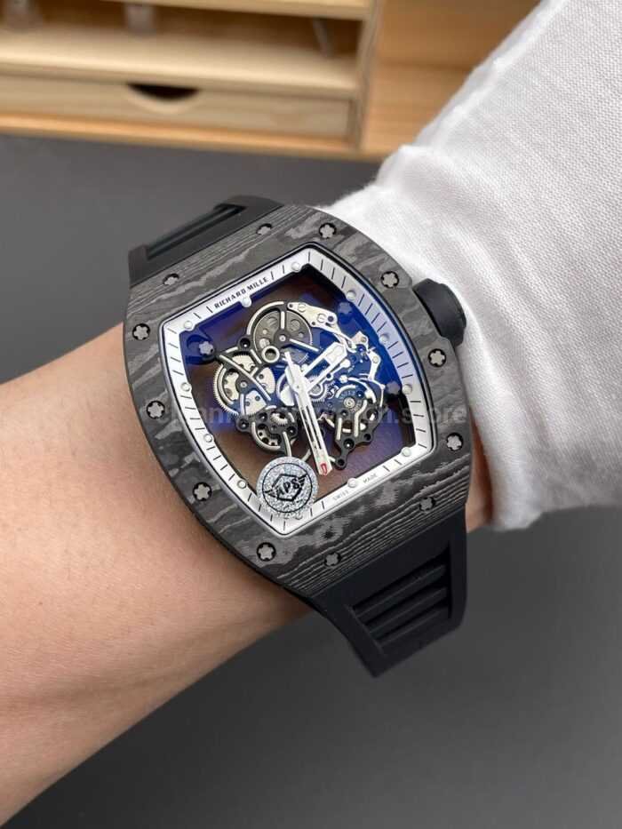 APS Factory Richard Mille RM 055 42.7mm Carbon Fiber Rubber Strap Skeletonized White Dial - Image 4