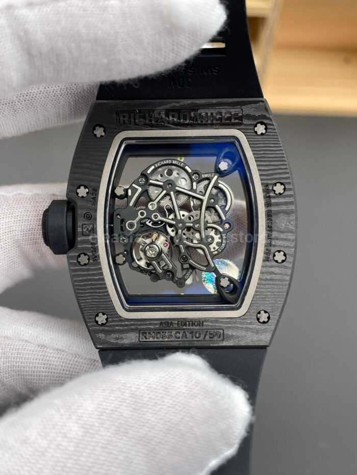 APS Factory Richard Mille RM 055 42.7mm Carbon Fiber Rubber Strap Skeletonized White Dial - Image 7
