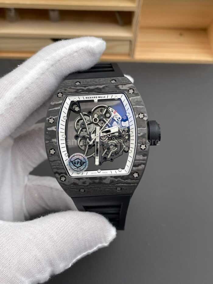 APS Factory Richard Mille RM 055 42.7mm Carbon Fiber Rubber Strap Skeletonized White Dial - Image 2