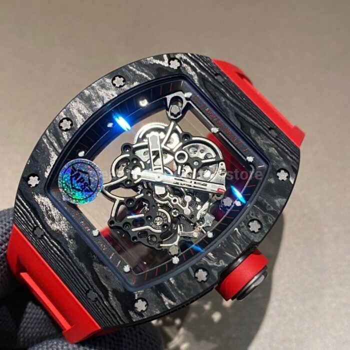 APS Factory Richard Mille RM 055 42.7mm Titanium Red Rubber Strap Skeletonized Black Dial - Image 4