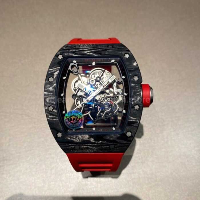 APS Factory Richard Mille RM 055 42.7mm Titanium Red Rubber Strap Skeletonized Black Dial - Image 2